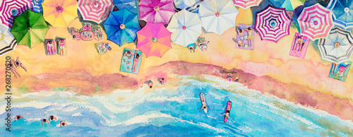 Painting watercolor seascape top view colorful of family tavel. Wallpaper Mural