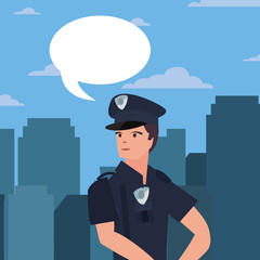 Canvas Print - female policeman speech bubble city street