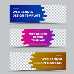 Poster - Design of horizontal vector web banners with framed teardrop shape and place for photo.