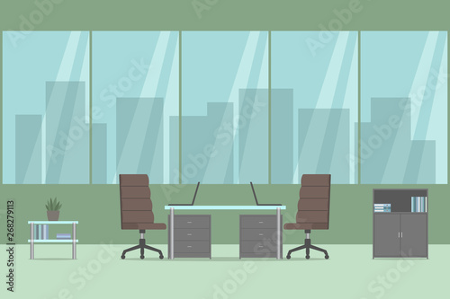 Office Interior Desk And Two Chairs No People Vector Office Interior Desk And Two Chairs