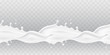 Milk splash seamless pattern isolated on transparent background. 3d realistic yogurt wave border. Vector milky package design.
