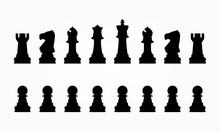 Editable Vector Silhouettes Of A Set Of Standard Chess Pieces