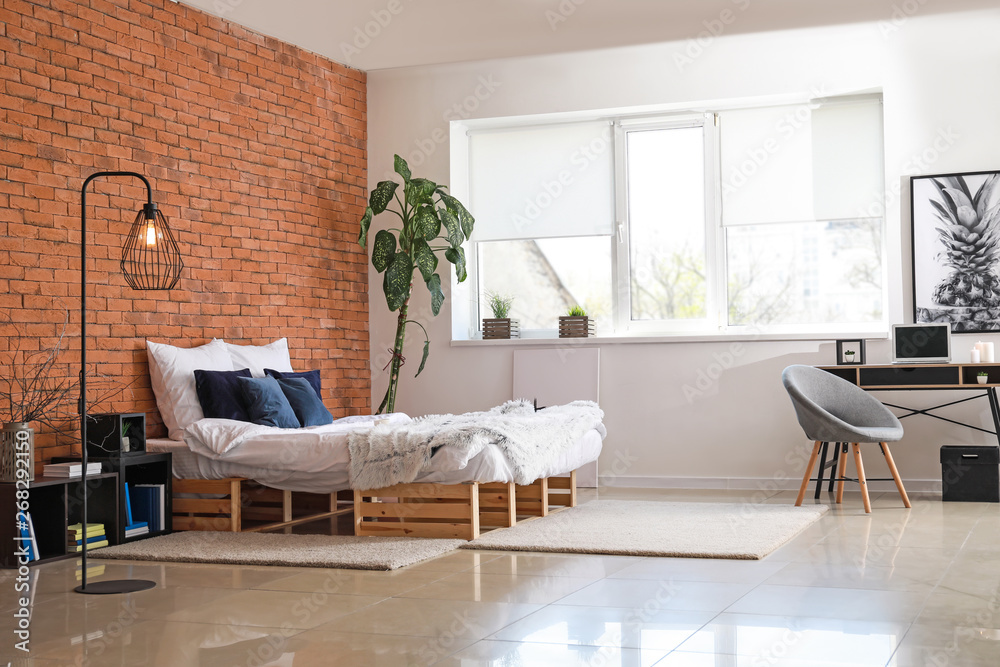 Beautiful interior of modern stylish bedroom