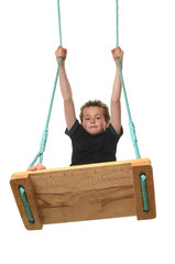 child playing with a swing on a white background