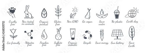 Fotomural Eco friendly, ecology vector hand drawn icons set