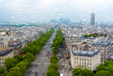 Fototapeta Uliczki - Paris during heavy Rain, raining Day in Paris, Drops on the window 