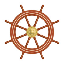 Wooden Ship Wheel With Brass Cap. 3D Effect. Vector Illustration