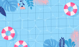 Fototapeta  - Summer pool background vector illustration. swimming pool blue and pink theme with copy space.