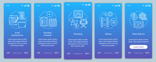 Video production onboarding mobile app page screen vector template