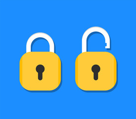 Aufkleber - Padlock icon. Locked and unlocked. Closed and open lock in flat style.