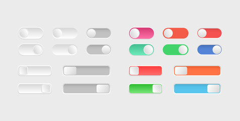 Poster - Elements of web design. Toggle switch icons. Collection of on off buttons. Slider buttons layout.