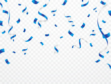 Blue Confetti Background That Is Falling On A Transparent Background. Design For Various Parties