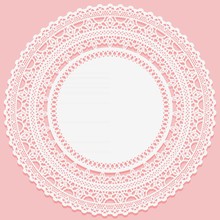 White Lacy Napkin On A Pink Background. Openwork Round Lace Frame.