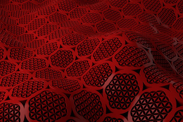 Poster - 3d render plastic background with reflections. Displacement surface. Random patterns extruded from the wavy shape.