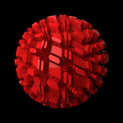 Poster - 3d render abstract background. Displacement surface. Random patterns extruded from the sphere shape.