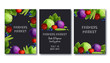 Farmers market poster template set with fresh vegetables and fruits and text on black background.