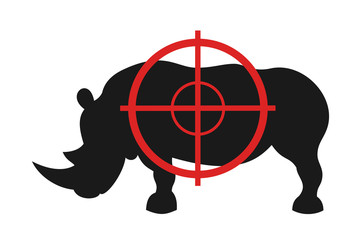 Wall Mural - Rhino and gunsight - animal is going to be killed gun and weapon. Hunter's device for hunting. Vector illustration	