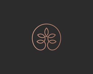 Wall Mural - Linear tree flower logotype. Universal premium park lotus eco vector logo icon symbol.