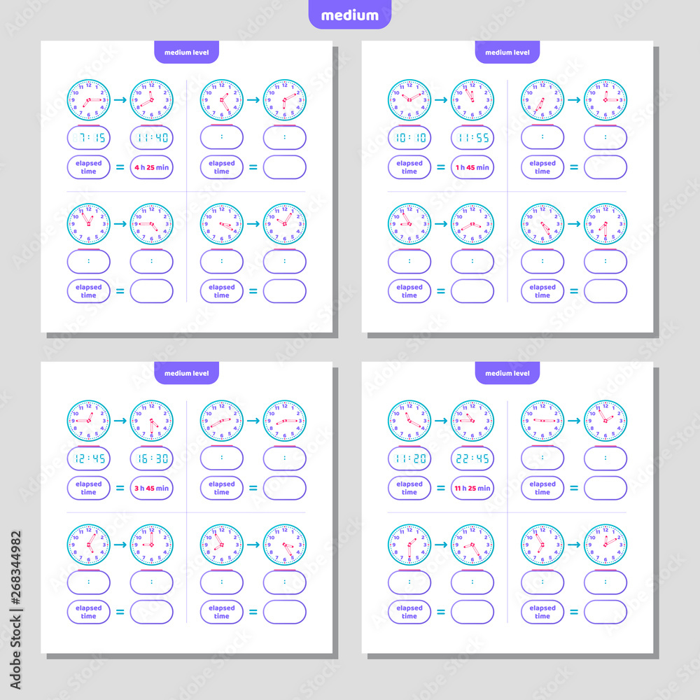 Elapsed time and Telling time worksheet for kids. Understanding analog ...