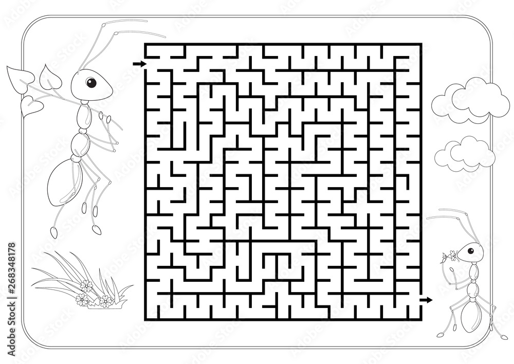 Labyrinth, maze conundrum coloring book page for kids. Entry and exit ...