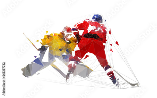Cuadros en Lienzo Ice hockey player shoots puck, goalie makes save