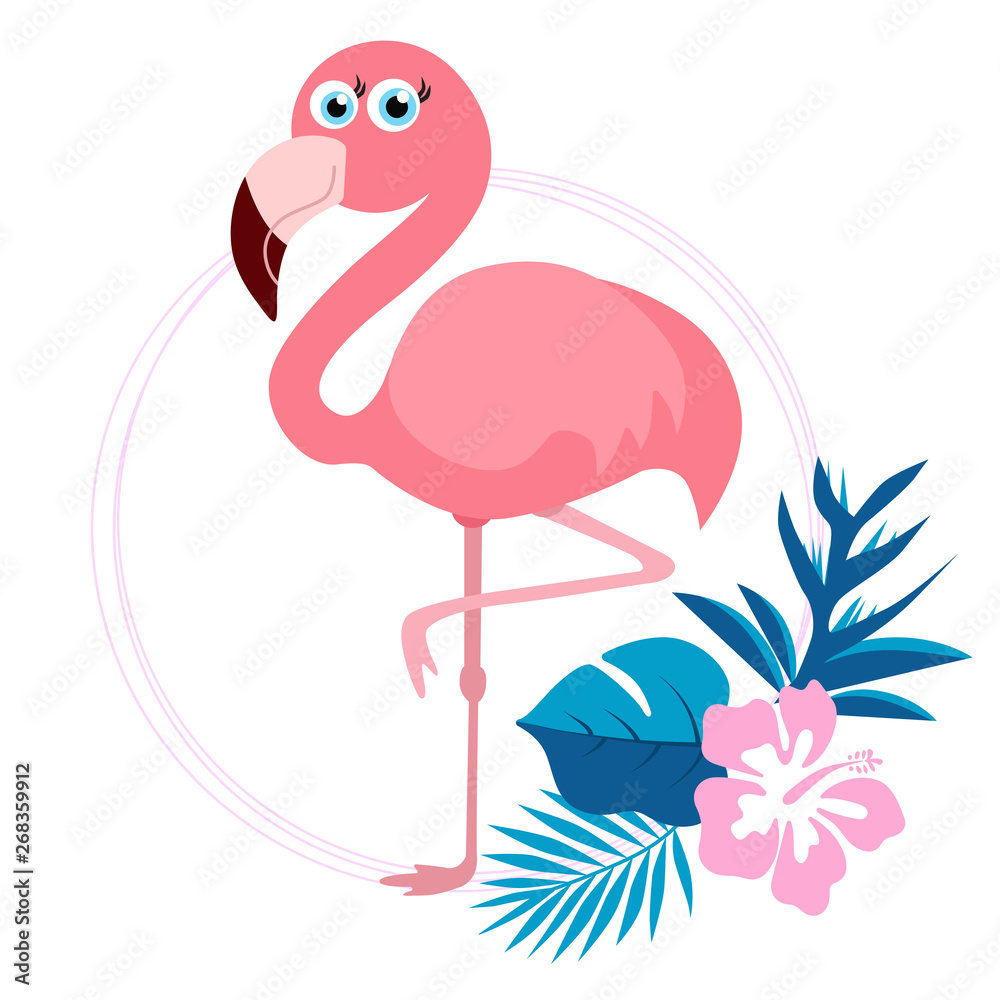 Pink cute pink flamingo vector illustration Stock Vector | Adobe Stock, image size:1000x1000