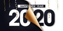 2020 Happy New Year Gold Promotion Poster Or Banner With Open Gift Wrap Paper. Change Or Open To New Year 2020 Concept.Promotion And Shopping Template For New Year.Vector EPS10