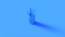 Blue Wire Desk Tidy With Pencils 3d Illustration 3d Rendering