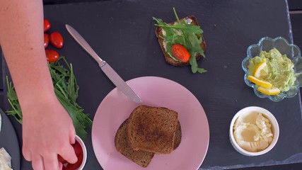 Wall Mural - Breakfast with avocado toast and cream cheese