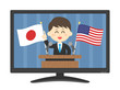 © R-DESIGN - テレビで日米について演説する男性のイラスト