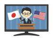 © R-DESIGN - テレビで日米について演説する男性のイラスト