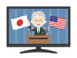 © R-DESIGN - テレビで日米について演説する男性のイラスト