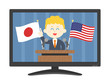 © R-DESIGN - テレビで日米について演説する男性のイラスト