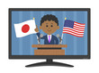 © R-DESIGN - テレビで日米について演説する男性のイラスト