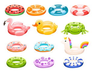Wall Mural - swim rings set. inflatable rubber toy. swimming circles with different textures and shapes. flat vec