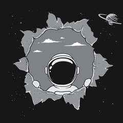Wall Mural - astronaut breaks into space punching the wall