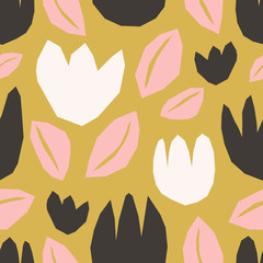 Poster - paper cut shapes floral seamless pattern