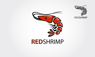 Wall Mural - Red Shrimp Vector Illustration. Logo template suitable for restaurant, seafood, cafe or any other business.