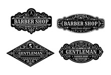 Set Of Vintage Barbershop Label Design, Calligraphy And Typography Elements Styled Design