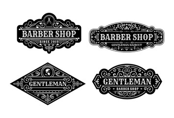 Set of Vintage barbershop label design, calligraphy and typography elements styled design