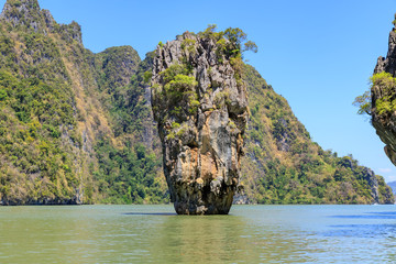 Amazing and beautiful Tapu or James Bond Island, the most famous tourist destination in Phang-Nga Bay, near Phuket, Thailand