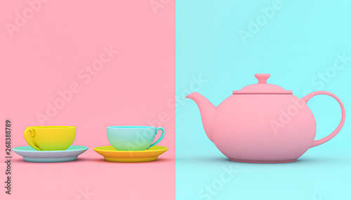 Cuadros en Lienzo stylized teapot with cups background