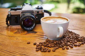 Delicious soft latte coffee on the table