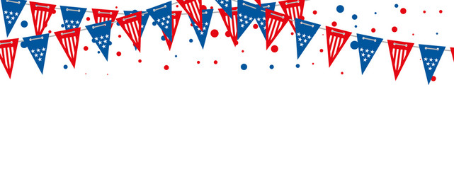 Sticker - The USA flags vector banner. Triangle american flags garland background. Illustration of flag garland decoration festival, usa american holiday