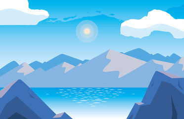 Sticker - landscape with lake scene icon