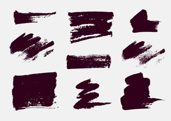 Monochrome abstract vector grunge textures. Set of hand drawn paint brush strokes and stains.