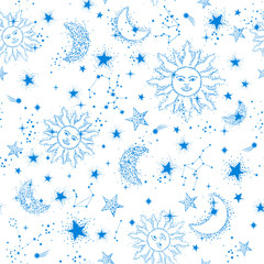 Wall Mural - Space Galaxy constellation seamless pattern print could be used for textile, zodiac star yoga mat, phone case