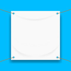 Wall Mural - vinyl banner blank white isolated on square blue frame, white mock up textile fabric empty for banner advertising stand hanging, indoor outdoor fabric mesh vinyl backdrop for presentation frame poster