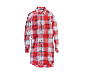 Red and white checkered long shirt. White background. Isolate