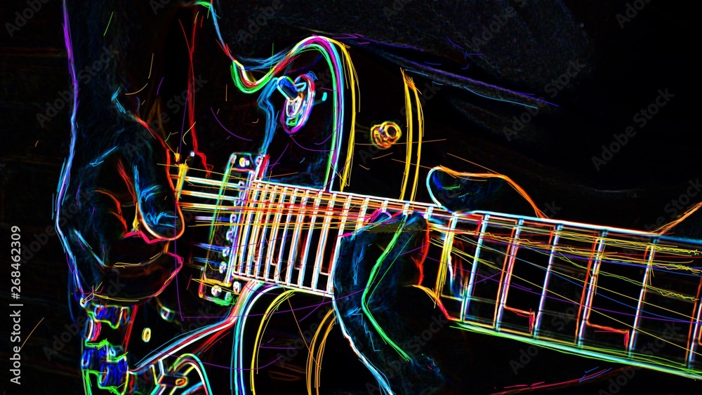 electric guitar . abstract neon painting  - obrazy, fototapety, plakaty 